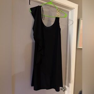 Betsy & Adam Black One-Shoulder Dress with Gold Accent